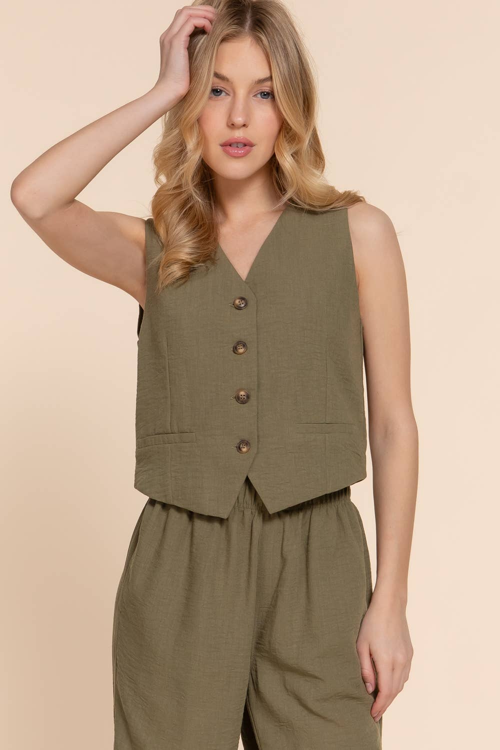 Active Basic | Active USA – wholesale Kostymväst – Dam – V-ringad väst med knäppning fram i linneeffekt12