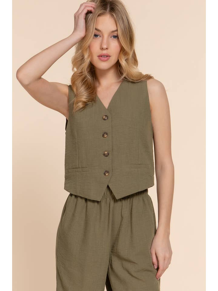 Active Basic | Active USA – wholesale Kostymväst – Dam – V-ringad väst med knäppning fram i linneeffekt12