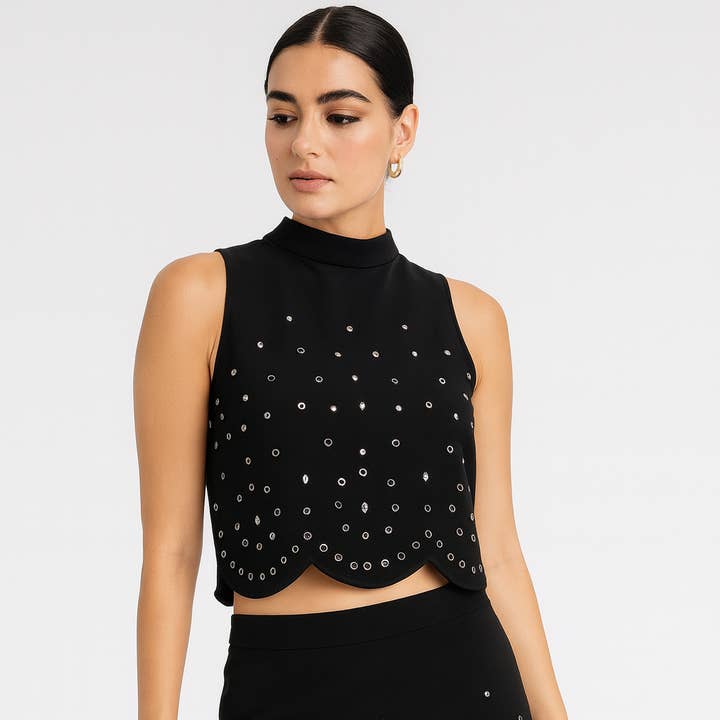 DMT1896 Contemporary Stretch Knit Stone/Grommet Top
for wholesale by Puzzles Enterprises