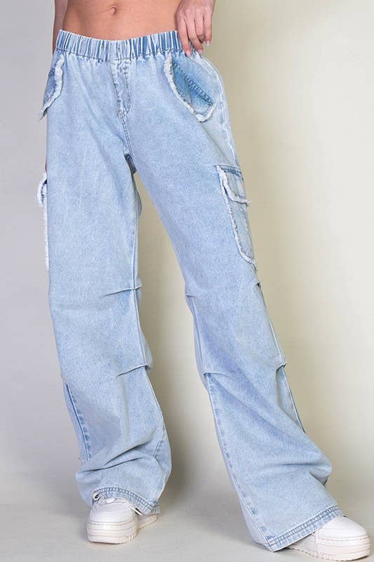 Light Wash Denim Cargo Pants With Pockets for wholesale on Faire1