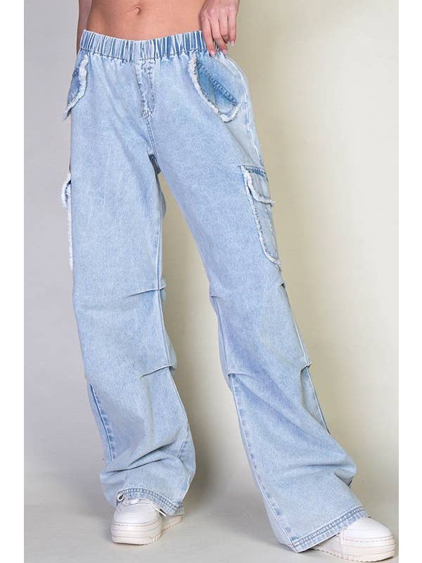 Light Wash Denim Cargo Pants With Pockets for wholesale on Faire1