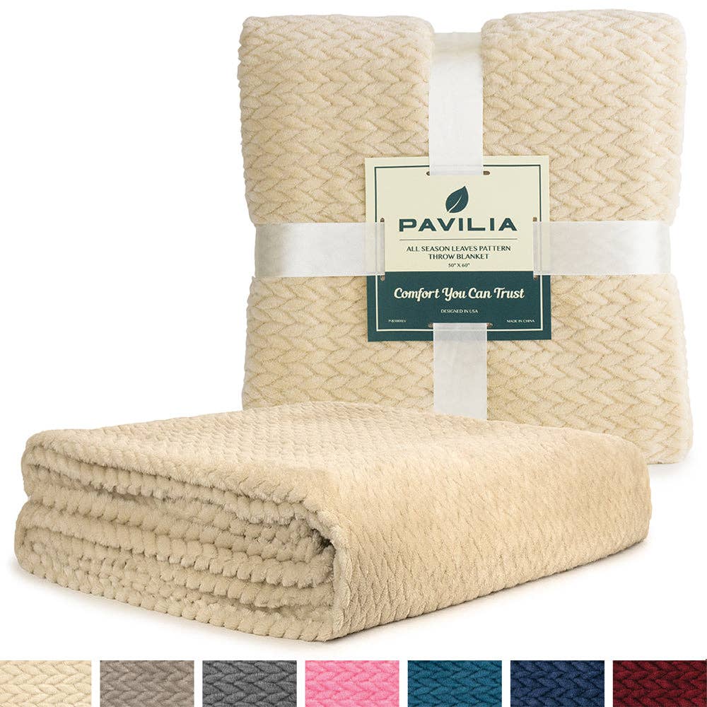 Pavilia – Manta para sofá por atacado – Cobertor de fleece texturizado com estampa de folhas57