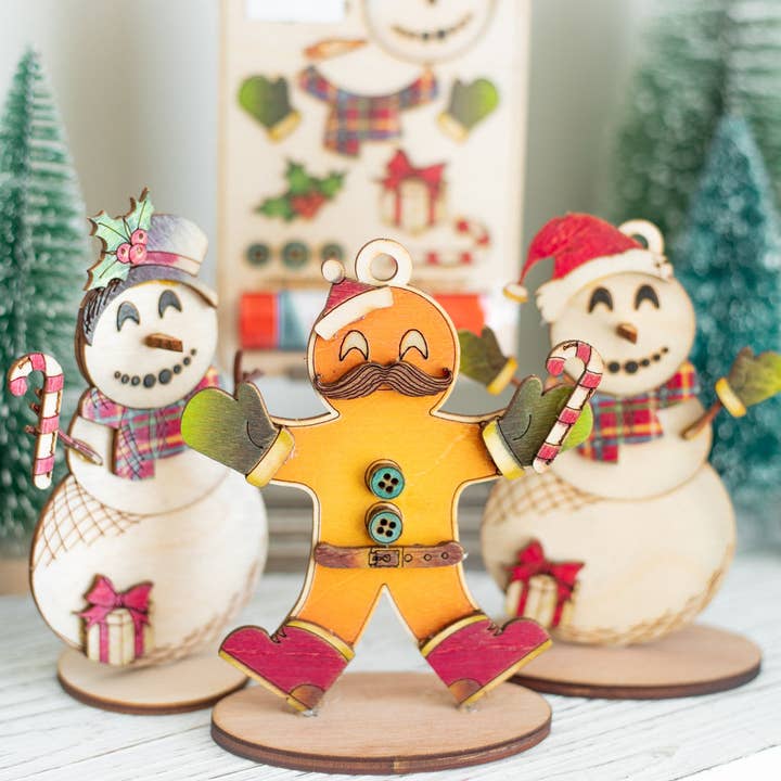 DIY Christmas Ornament Kits, Gingerbread Man & Snowman for wholesale by One Man One Garage