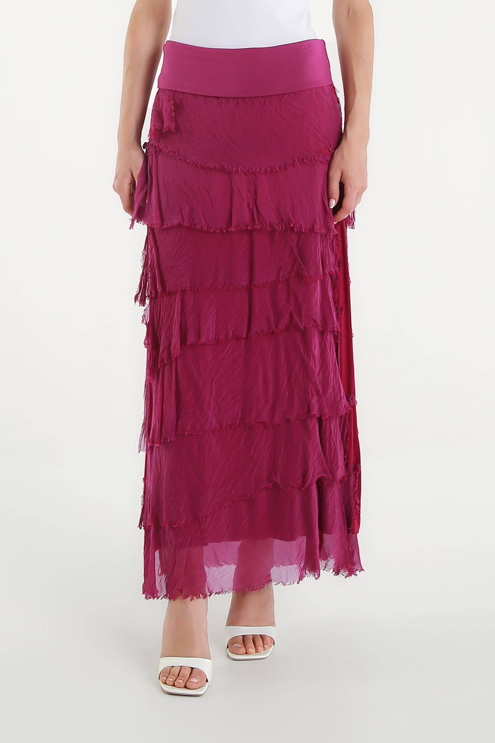TINA Stephens Italy/Tees By Tina - Wholesale Skirt - Women's - Elisa Silk Ruffle Skirt (SL201)36