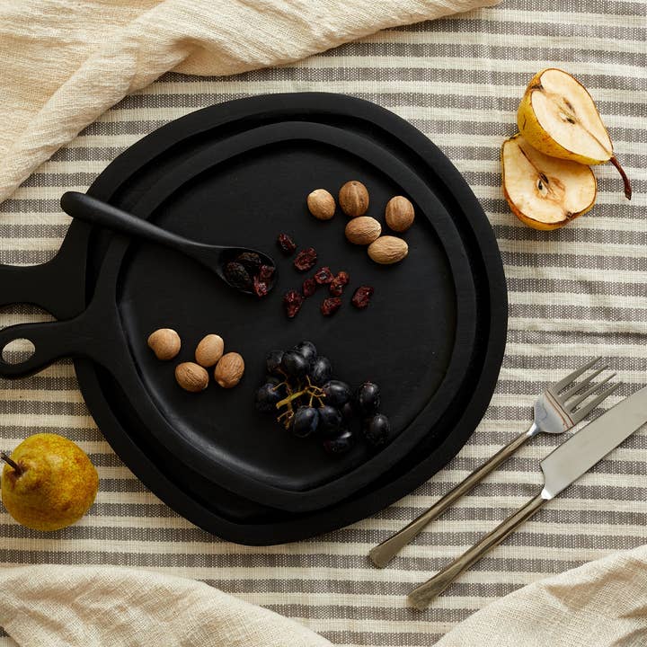 Alma Wood Round Serving Board Set Black for wholesale by What a Host Home