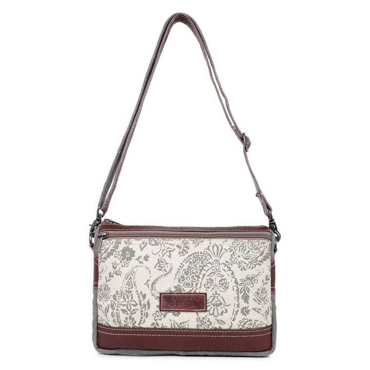 Sac à bandoulière en cuir et toile pour femmes - Dun/Raw Umber pour la vente par Sixtease Bags USA