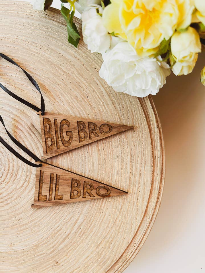 Big Bro or Lil Bro Pennant Ornament for wholesale by Left Grain