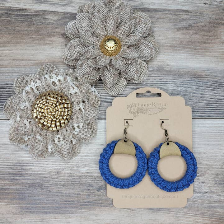 Gone Rogue Boutique - Wholesale Dangle Earrings - Fall Macrame hoop and leather earrings5