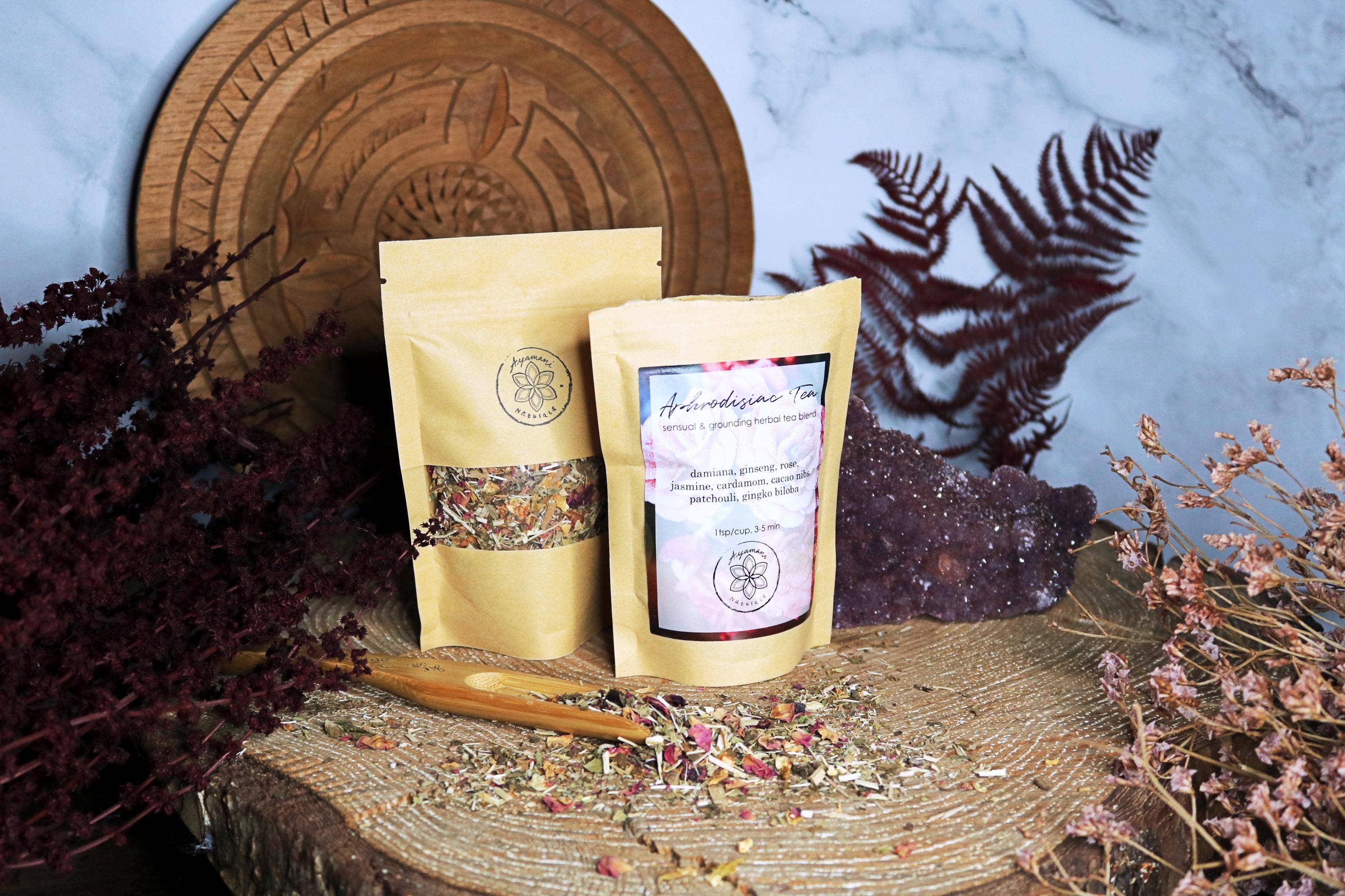 Ayamani Naturals - Wholesale Loose Tea - Aphrodisiac Tea with Damiana, Ginseng, Cacao, Rose, Cardamom4