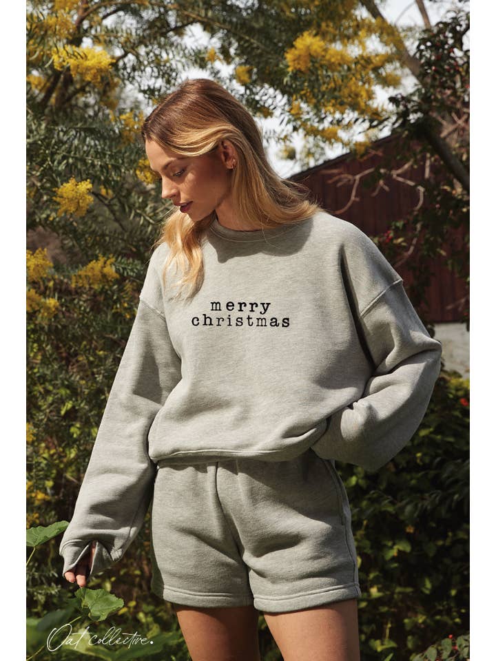 OAT COLLECTIVE - Wholesale Graphic Sweatshirt - Women's - MERRY CHRISTMAS Mid Cropped Graphic Sweatshirt3