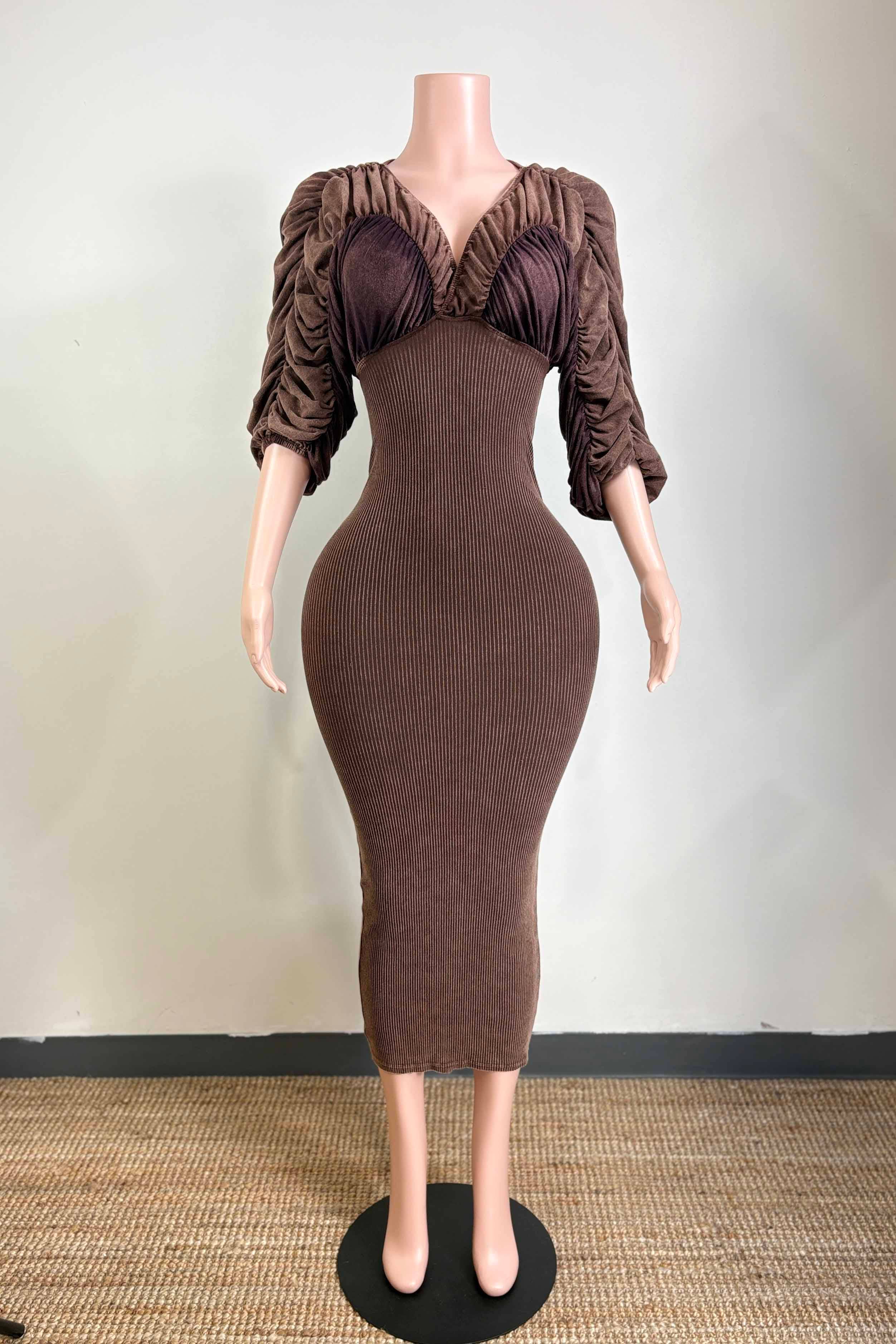 Dalia Studio - Wholesale Dress - Women's - MINERAL WASH ULTRA RUCHED CONTRAST MIDI DRESS17