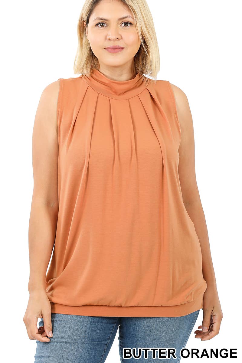 BUTTERORANGE-108508 ...SI-15592 PLUS SIZE HØJHALSET PLISSERET TOP for engroshandel på Faire3