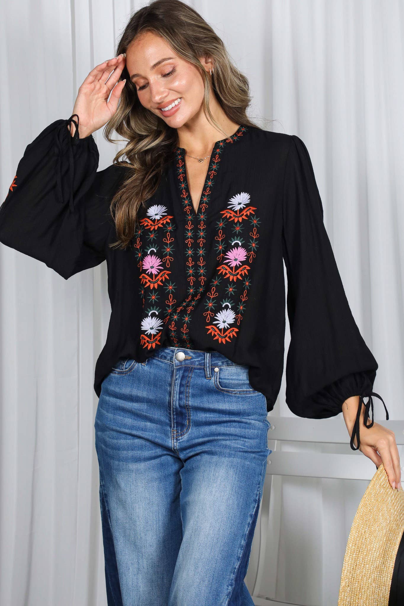 Vine & Love - Wholesale Blouse - Women's - Vintage Embroidered Bohemian Blouse Top VT8300327