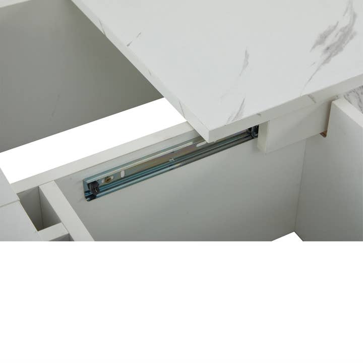Urban Meuble - Wholesale Side Table - Modern white square coffee table with marble effect, 4 drawers, sliding top 90x90x25cm KHEKRIED62