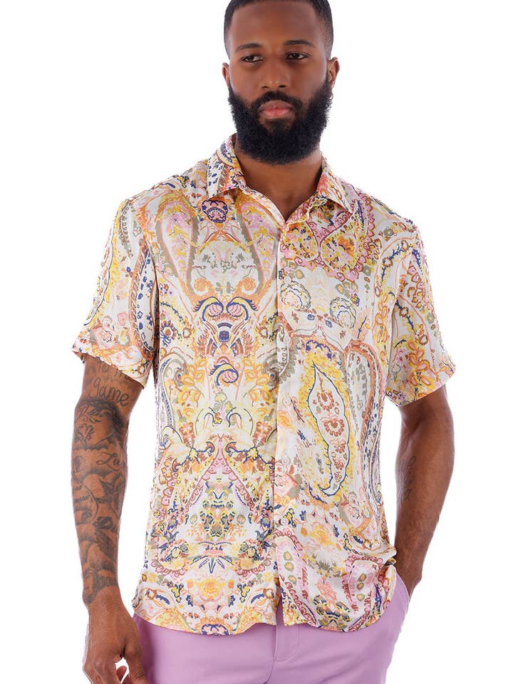 BARABAS - Venta al por mayor Camisa con botones - Hombre - Camisas de manga corta con estampado floral de cachemir para hombre 4SST15