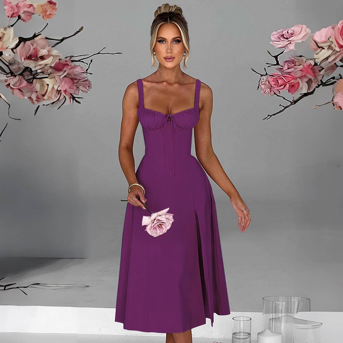 Lily Clothing - Wholesale Dress - Women's - Fashion casual lace-up slim split halter dress14