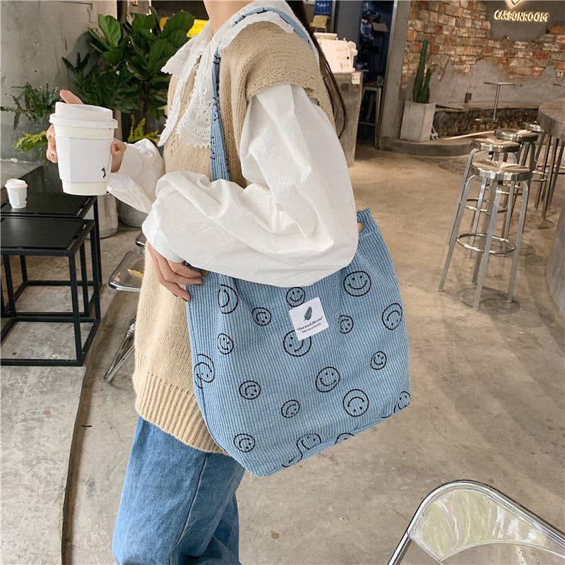 Funkyrel® Atzbranding Limited - Wholesale Tote Bag - Women's - Vintage Corduroy Smiley Face Shoulder Tote Bag10
