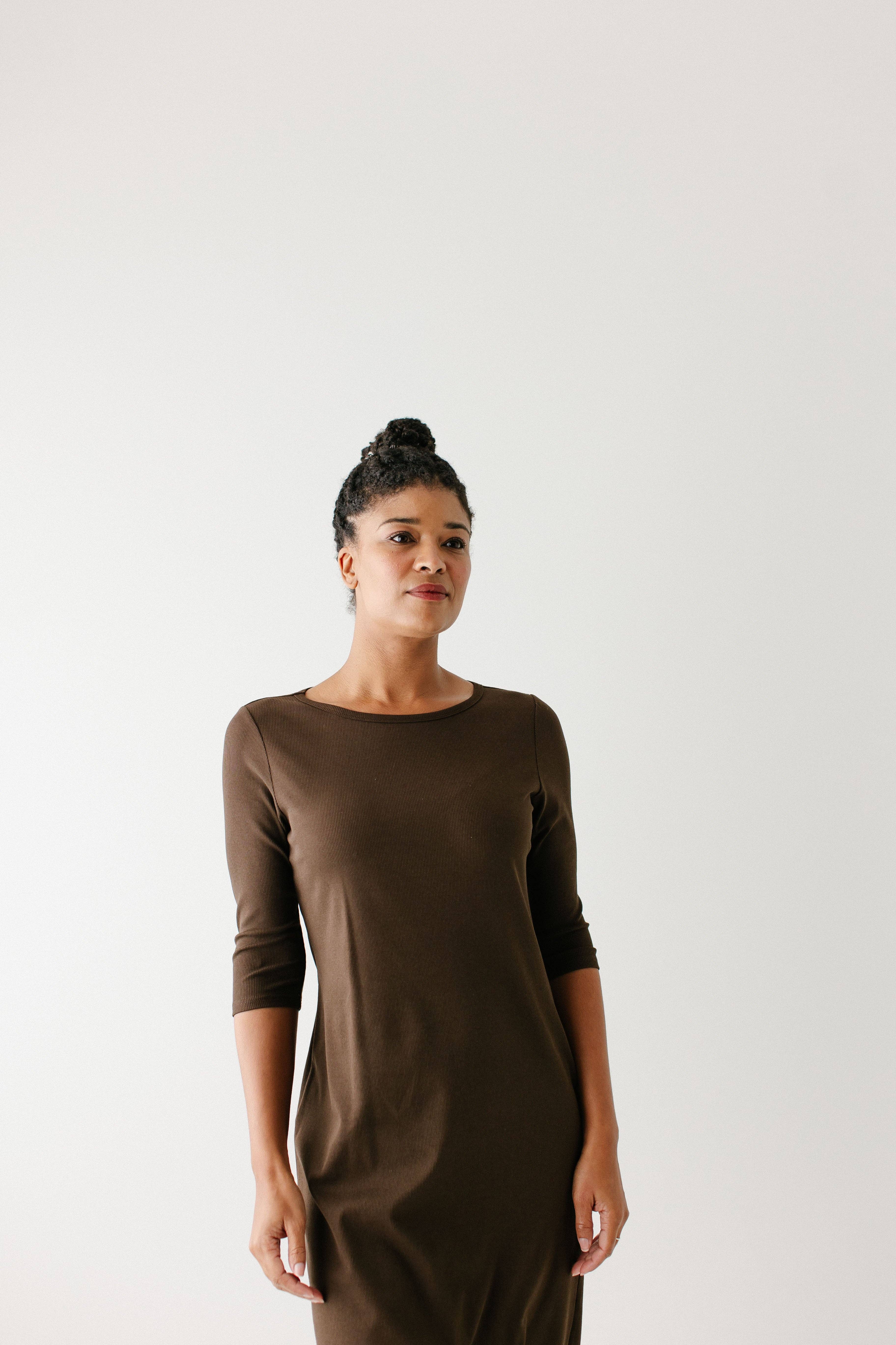 The Main Street Exchange - Wholesale Dress - Women's - 'Constance' 3/4 Sleeve Ribbed Midi Dress FINAL SALE3
