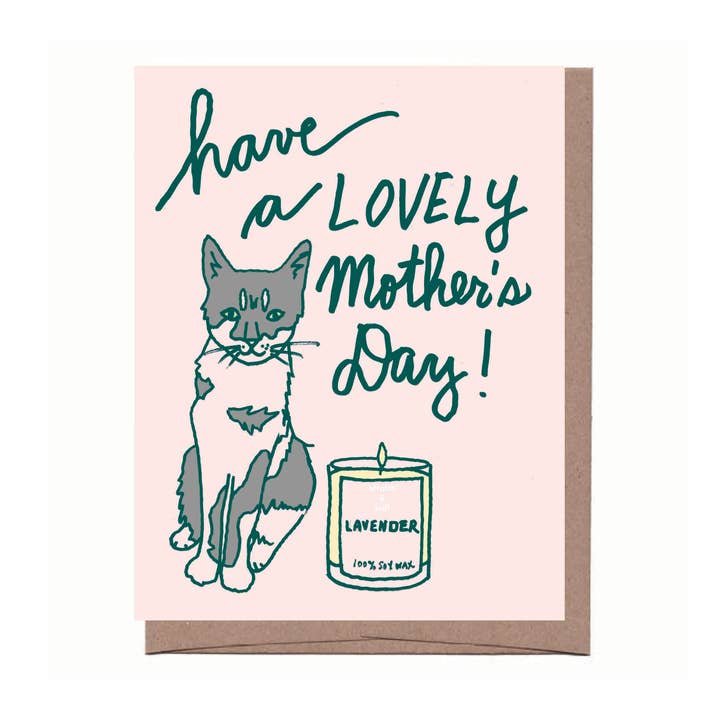Scratch & Sniff Cat + Candle Mother's Day Card for wholesale by La Familia Green