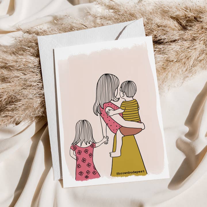 Biglietto pieghevole con busta per madre figlia e figlio per la vendita all'ingrosso da parte di Brown Budapest