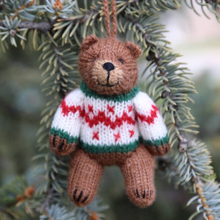 Melange Collection - Wholesale Ornament - Handmade Brown Bear Holiday Ornament - Fair Trade2