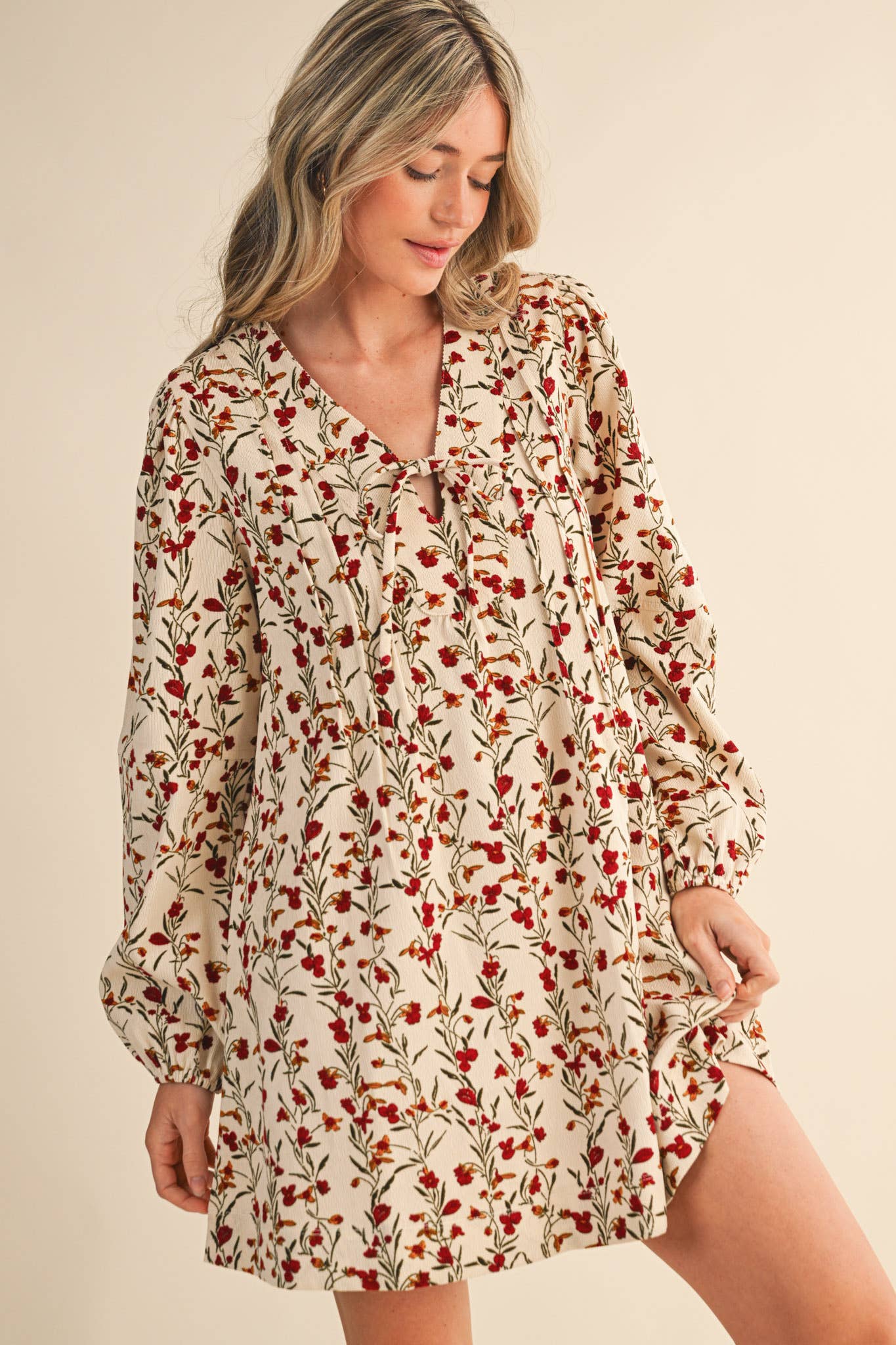 &MERCI - Wholesale Dress - Women's - FLORAL CORDUROY MINI DRESS MDR44090
