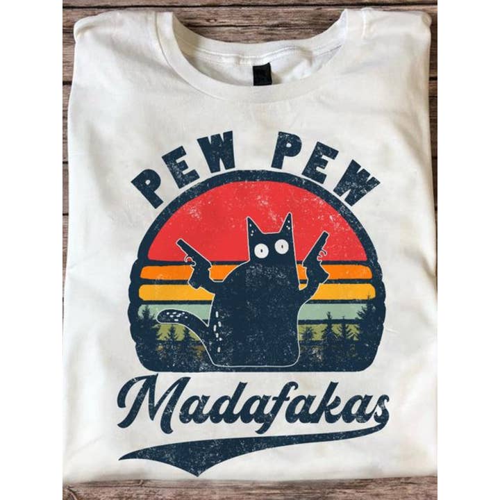Cute Cat Gun Holding Printed T-Shirt for wholesale by Tourtiwi