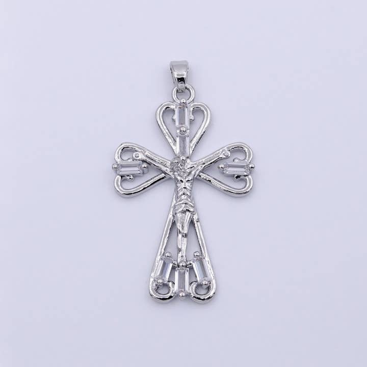 Aim Eternal - Wholesale Individual Charm/Pendant - 16K Gold Filled Crucifix Cross Clear CZ Baguette Religious Pendant in Gold & Silver | AA479 AA4311