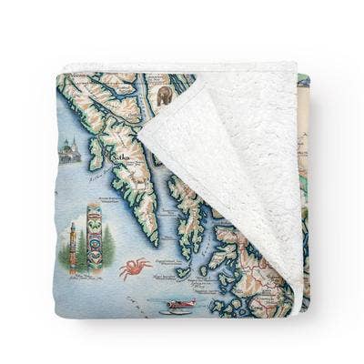 Alaska's Inside Passage Map Fleece Blanket - Cozy, Soft, and Warm Throw Blanket for wholesale by XPLORER MAPS