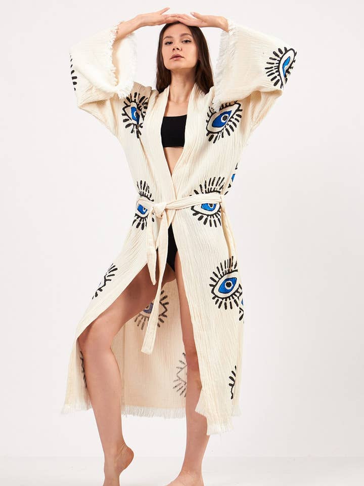 Umays Boho - Wholesale Kimono - Women's - Evil Eye Robe, Cotton Kimono, Handmade Kimono for Women2