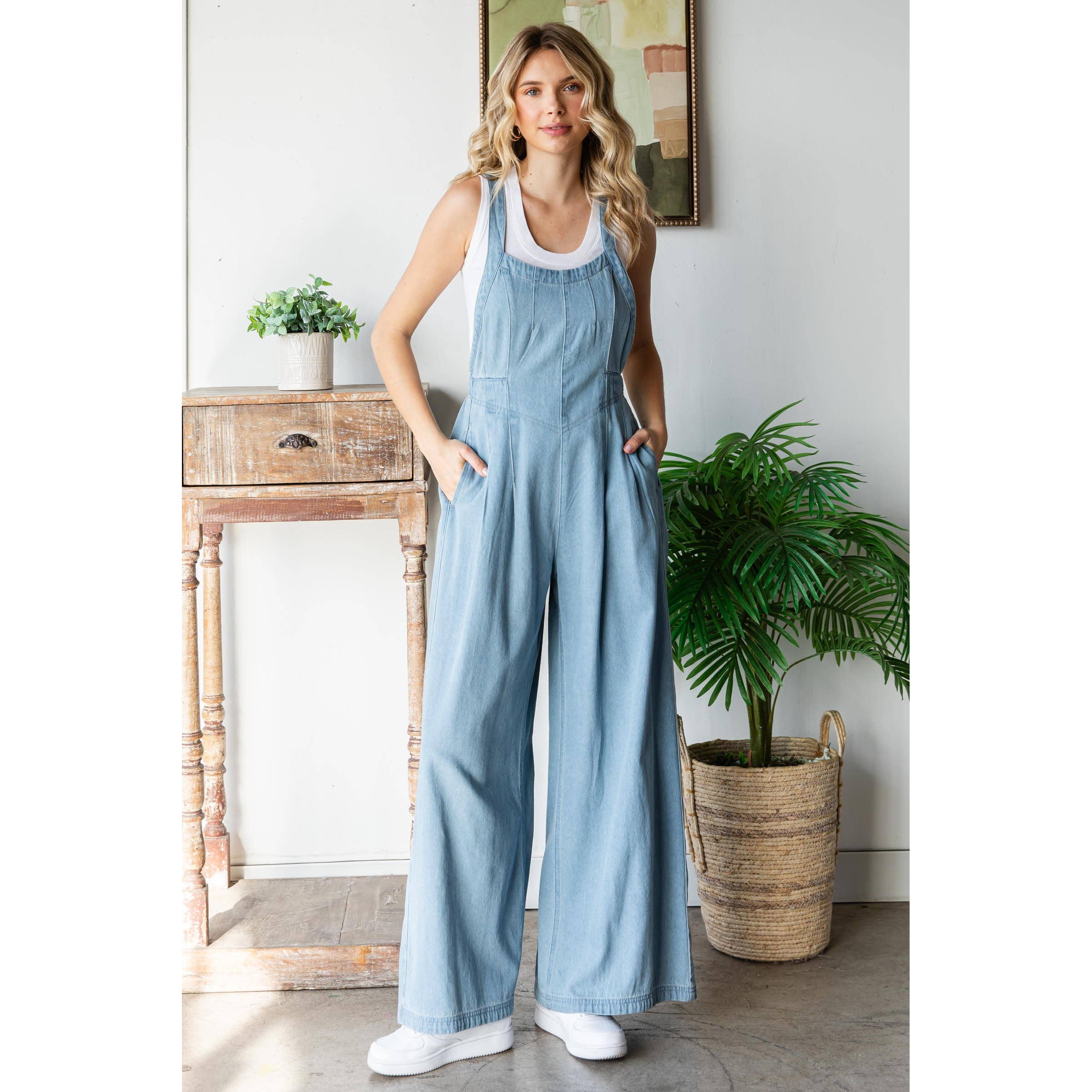 Veveret – Macacão - Mulher por atacado – Macacão de Ganga Plissado com Bolsos10