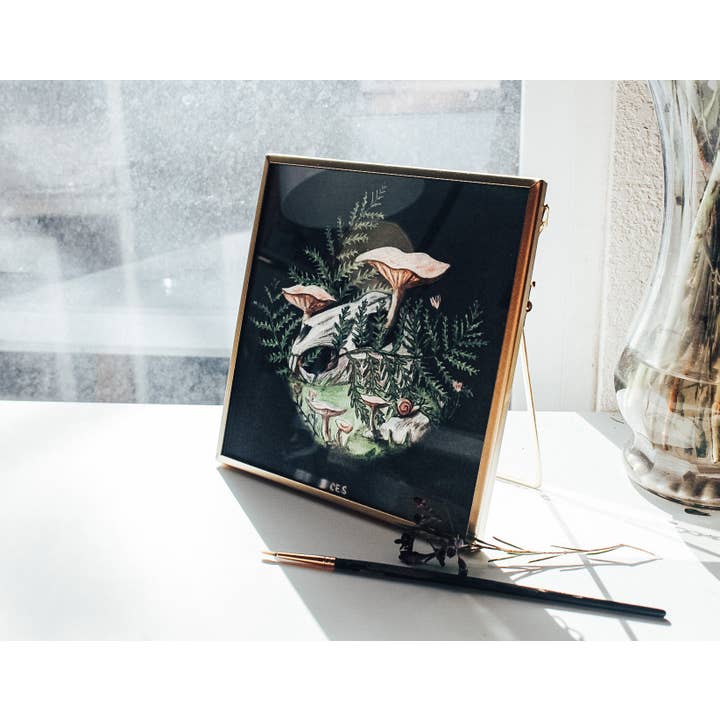 Suillus Mushrooms And Rabbit Skull Framed Print for wholesale by Brevity Art