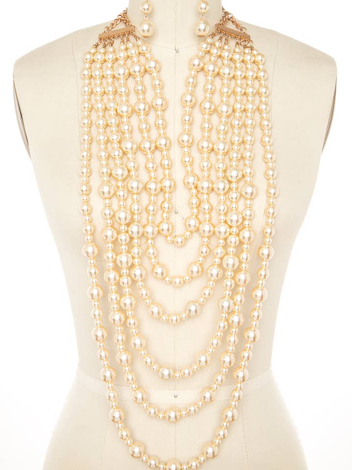 Mix Pearl Layer Long Necklace Set for wholesale by Artini Accessories