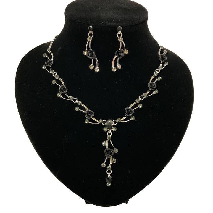 Rose Necklace Earring Set #66-23173BK for wholesale by Astoria Gift Corporation