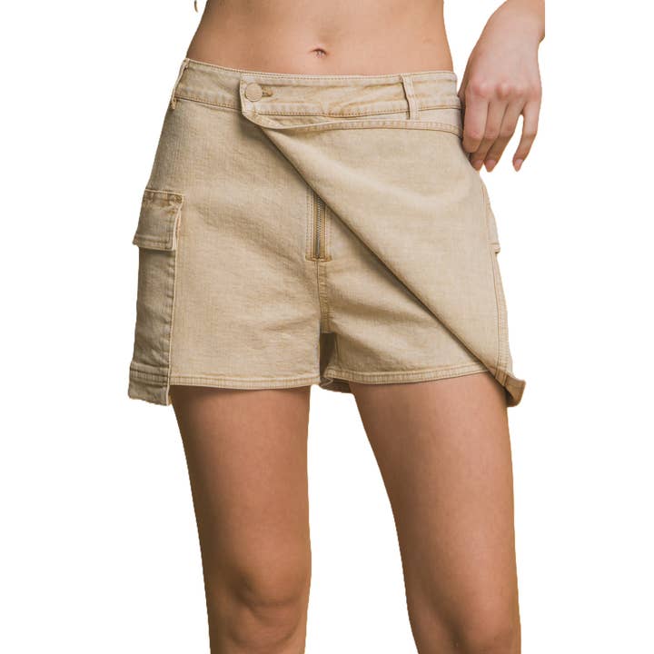 Trendy Denim Wrap Cargo Mini Skort for wholesale by Apolline