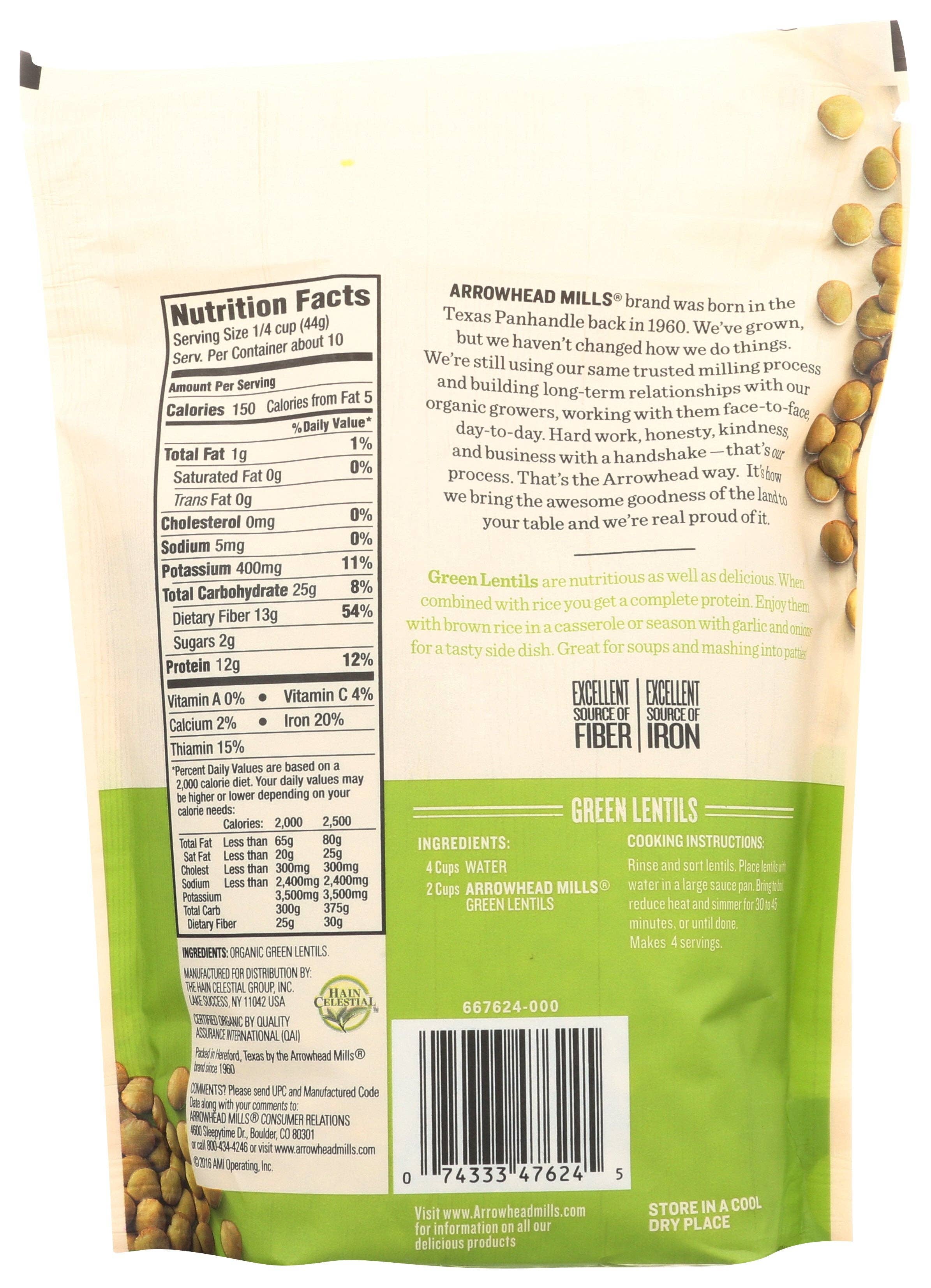 Everyday Supply Co - Wholesale Beans - ARROWHEAD MILLS BEAN LENTIL GRN ORG1