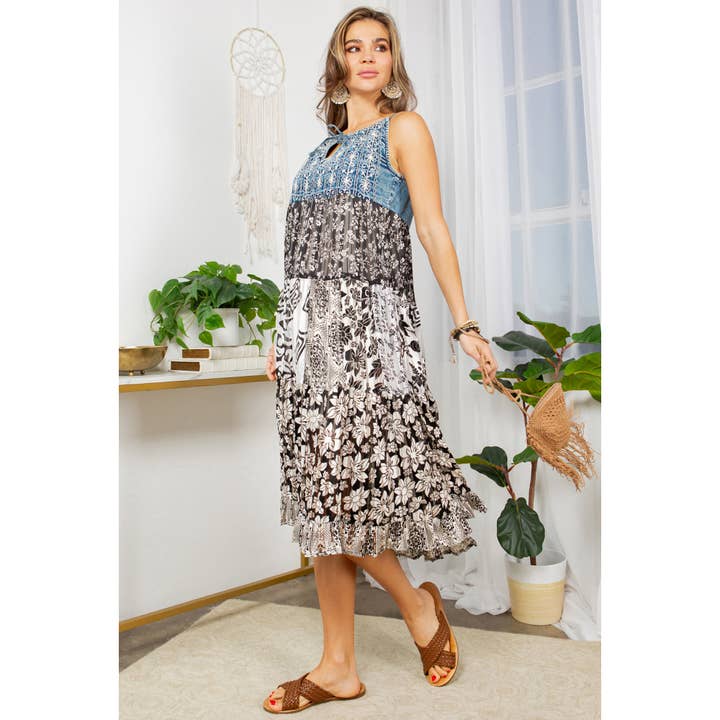 Black White Western Charm With Aari Embroidered And Patchwork Dress for wholesale on Faire
