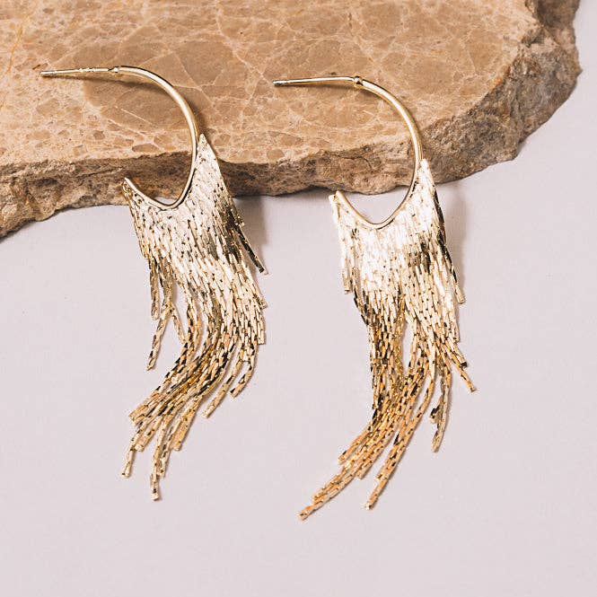 Janna Conner - Wholesale Hoop Earrings - Signe Fringe Chain Hoop Earrings | 18K Gold Plating0