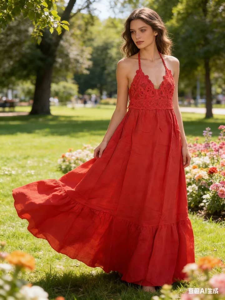 Ærmeløse lange kjoler med blonder i 100 % hør REF. 1997 for engroshandel hos LÉA & LUC