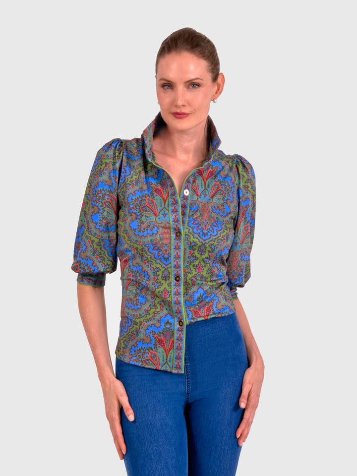 Top de Manga Bufante - Passion Paisley por atacado de Gretchen Scott LLC