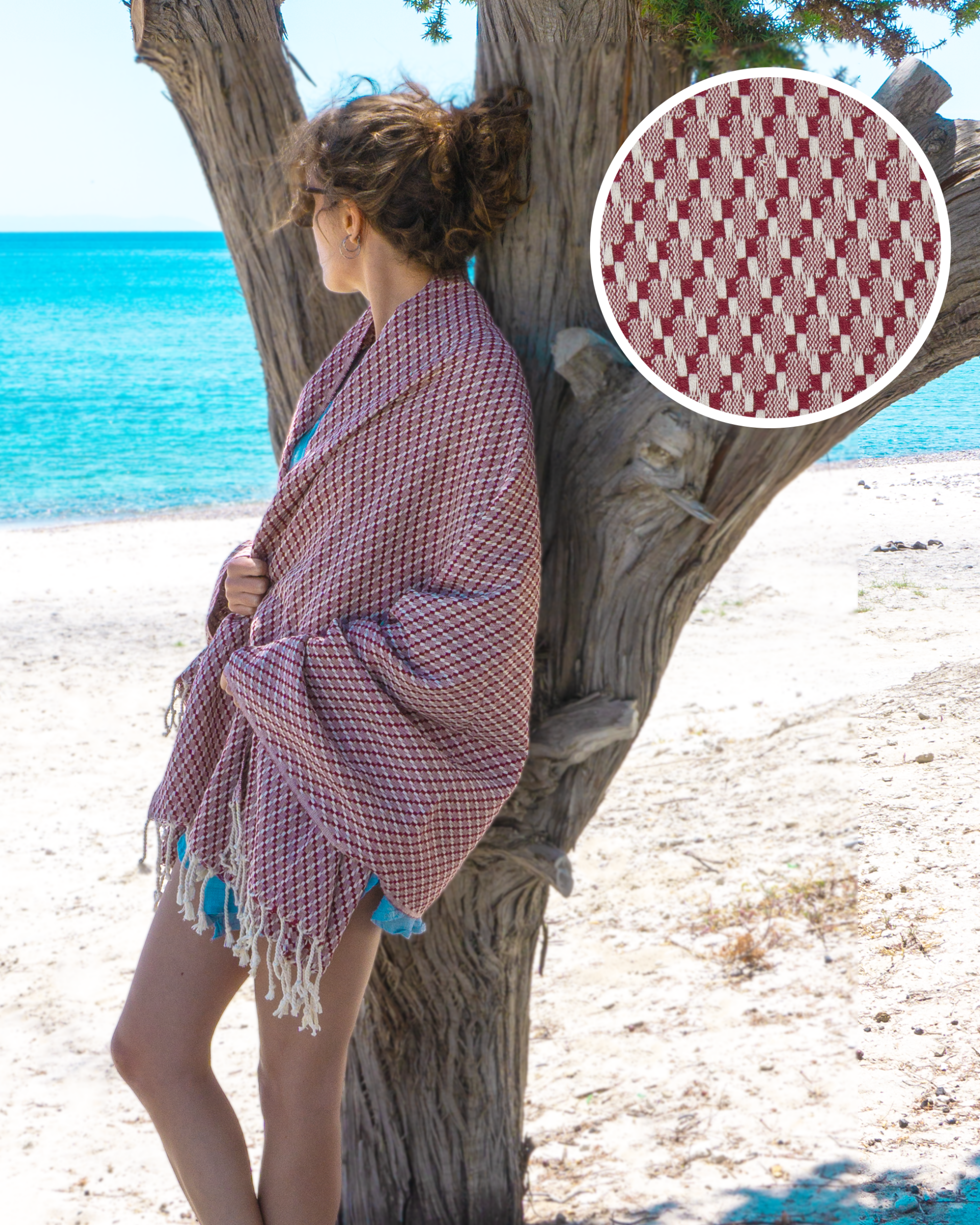 Samimi - Wholesale Beach Towel - NOOSA Beach Towel, Turkish Hammam Towel, Fouta - RedNOOSA Cotton Hammam Towel, Decorative Throw - Red (180x100 cm)0