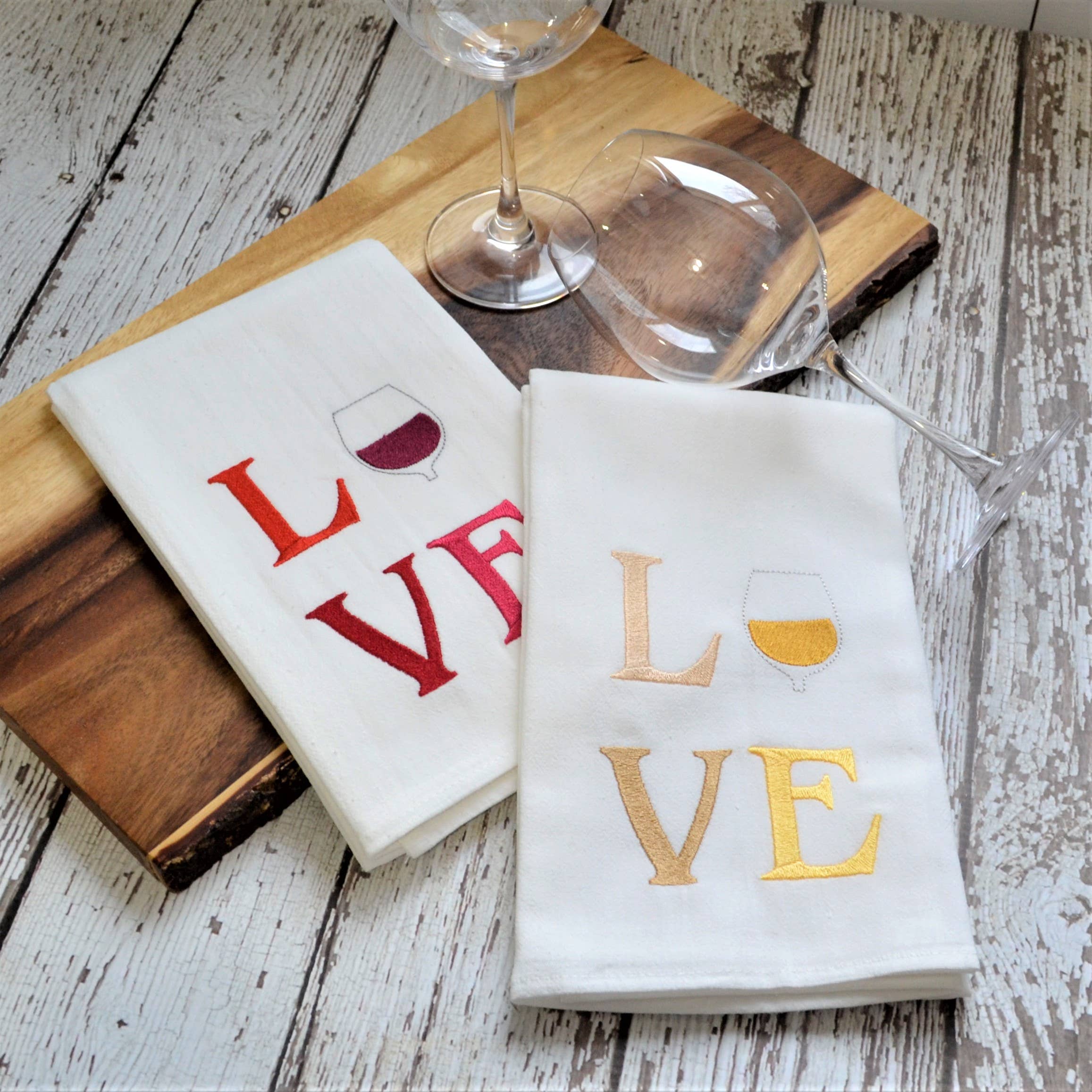SewMuchMoreStore - Wholesale Tea Towel - Wine LOVE Tea Towel - Embroidered Floursack Towel2