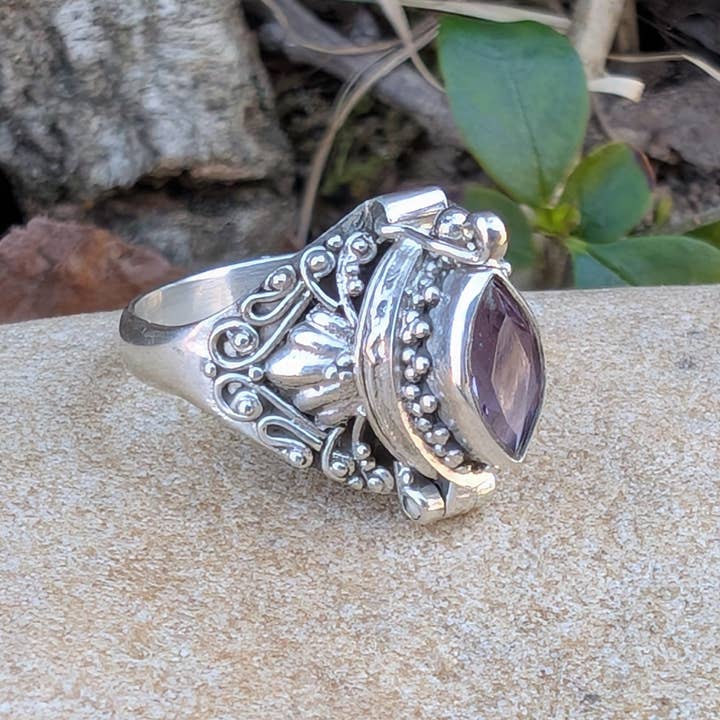 Silver Insanity - Wholesale Cocktail/statement ring - Marquise Faceted Gemstone Sterling Silver Poison Ring4