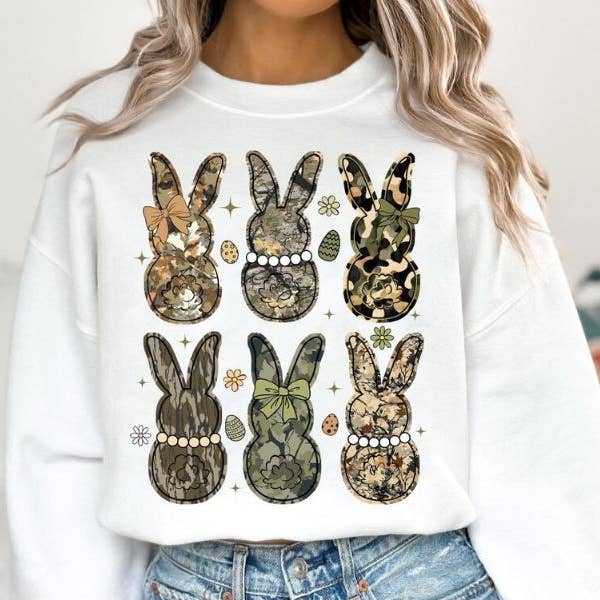 Coquette Camo Easter Bunny Sweater, Camo Bunny Shirt for wholesale by NVC Ecommerce LLC