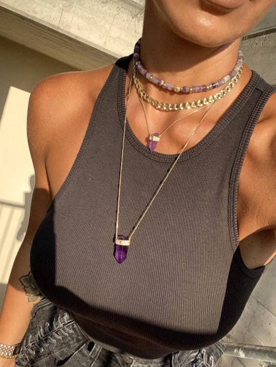 "Magical Queen" Amethyst Crystal Bar Chain Necklace for wholesale by Nayla Jewelry