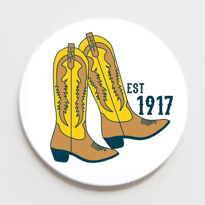 Sigma Delta Tau Greek Boot Button - 2.25 inch for wholesale by Good Vibez Collegiate