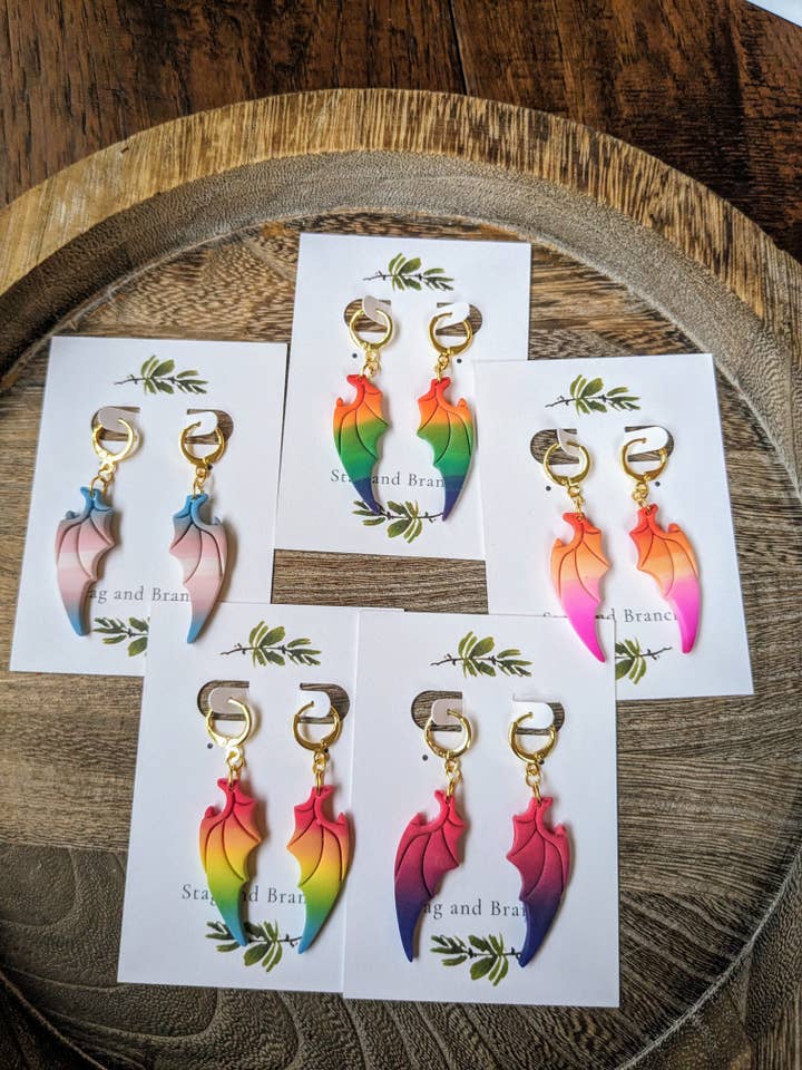 Pride Flag Dragon Wing Huggie Hoop Earrings for wholesale by Stag and Branch