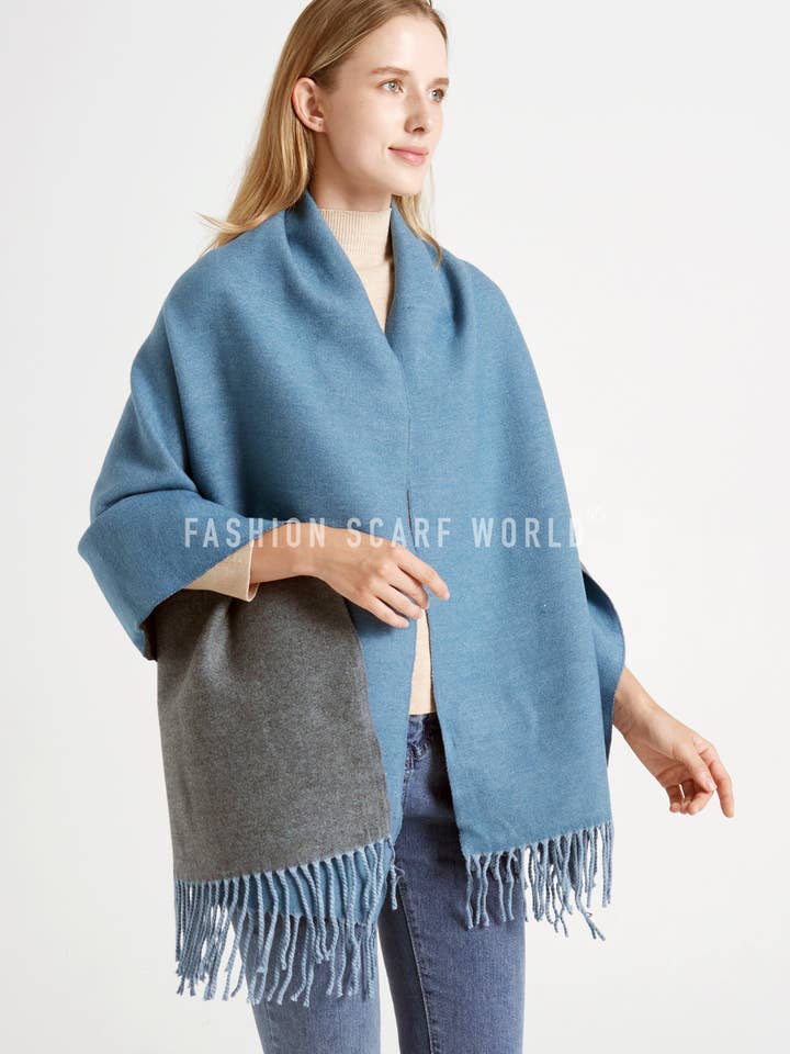 Two Tone Reversible Plain Tassel Scarf for wholesale by Fashion Scarf World