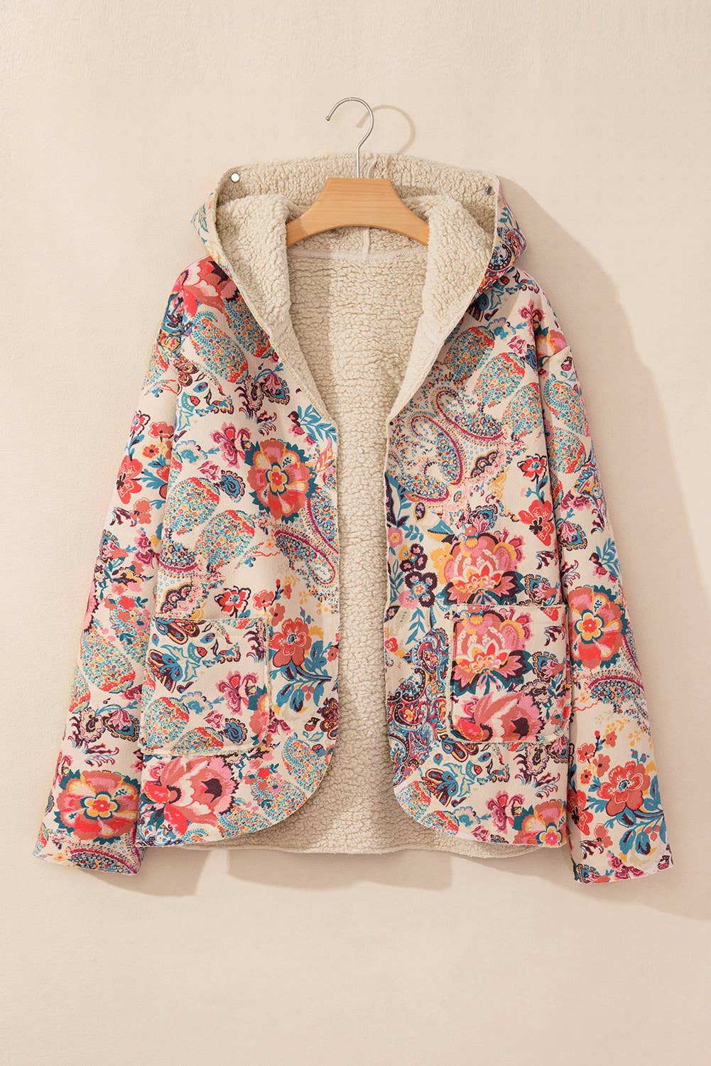 As Shown Vintage Paisley Floral Printed Sherpa Lined Hooded Jacket for wholesale on Faire7