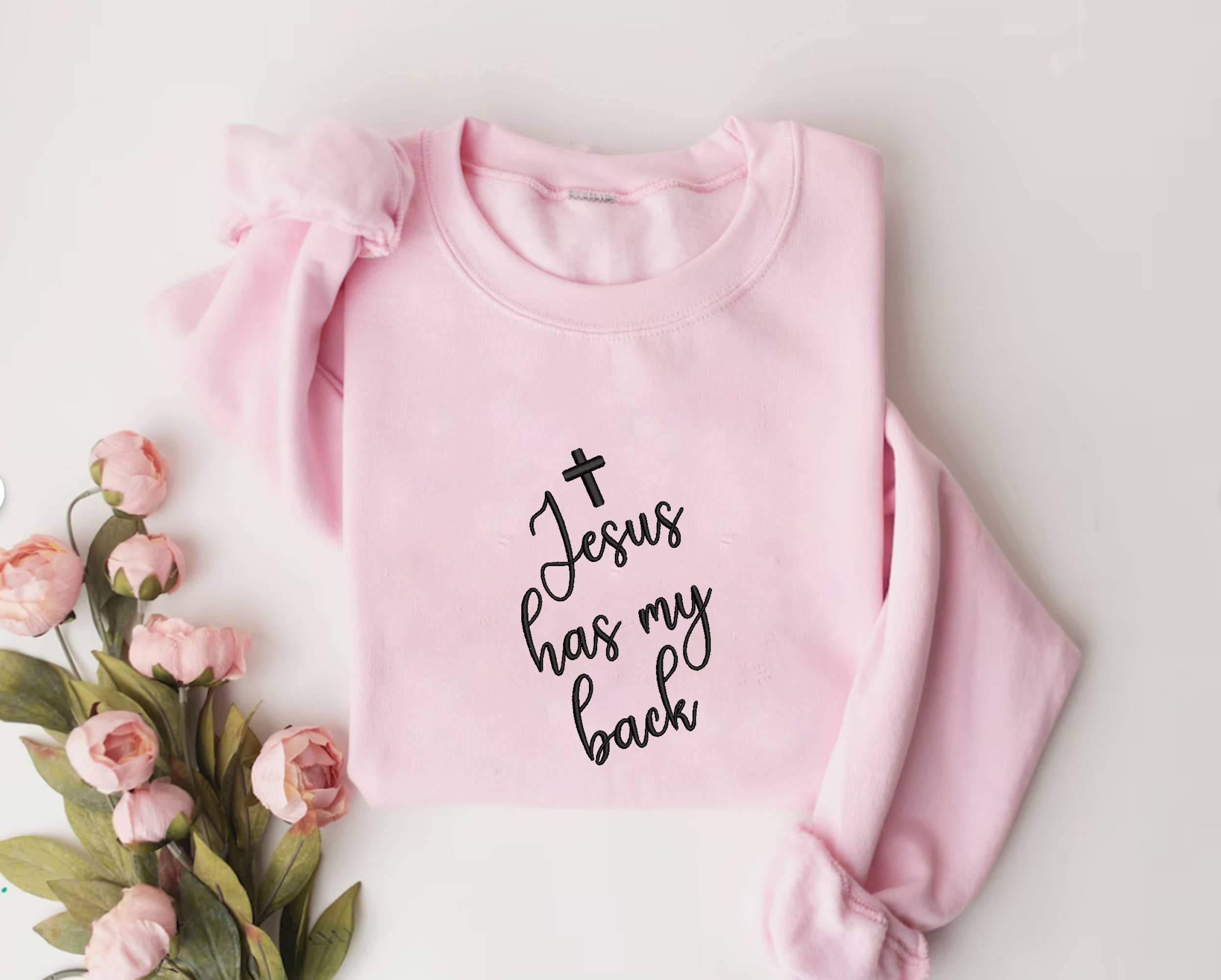 One Nine – Engroshandel Sweatshirt - Dame – Jesus Has My Back Broderi Sweatshirt6